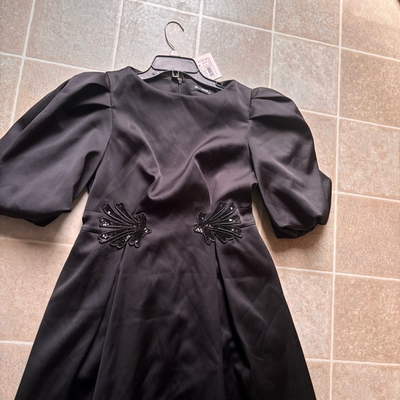 NWT Nocturne Black Puff Sleeve Maxi Dress with Sequin Embellishment - Picture 5 of 8